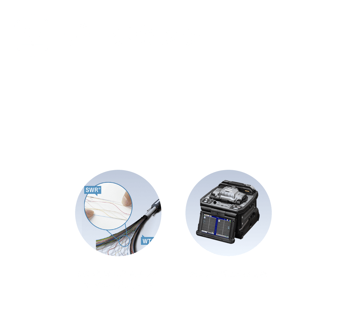 データセンタのイメージ。SWR®/WTC® 電子ワイヤ イメージファイバと光ファイバ融着接続機の画像付き。